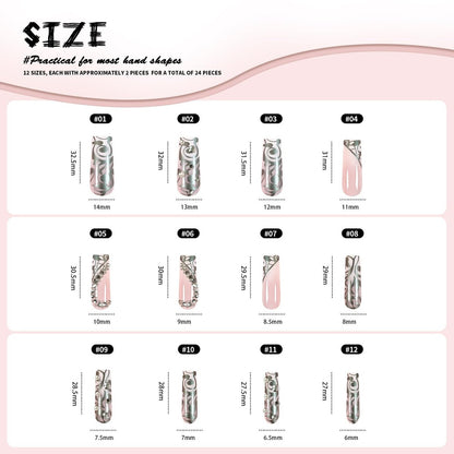 Long Press on Silver Nails with Rhinestones and Heart Designs - False Acrylic Nails for Women