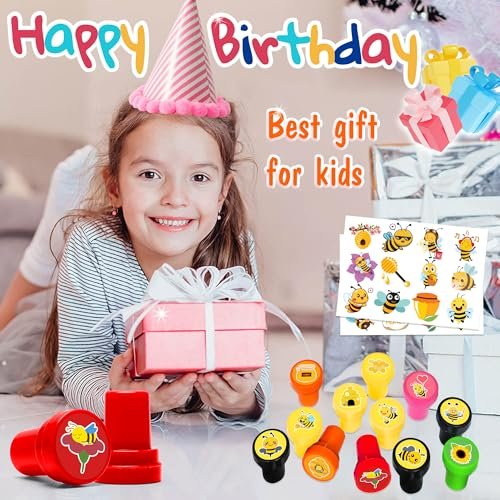 36PCS Bee Party Favors - 24 Temporary Tattoos & 12 Stamps - Honey Bee Themed Birthday Decorations, Goodie Bag Fillers, Classroom Rewards, Baby Shower Prizes for Boys & Girls Avelisse
