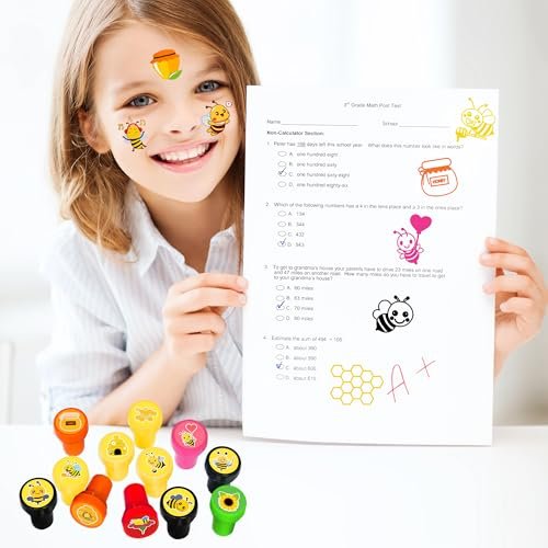 36PCS Bee Party Favors - 24 Temporary Tattoos & 12 Stamps - Honey Bee Themed Birthday Decorations, Goodie Bag Fillers, Classroom Rewards, Baby Shower Prizes for Boys & Girls Avelisse
