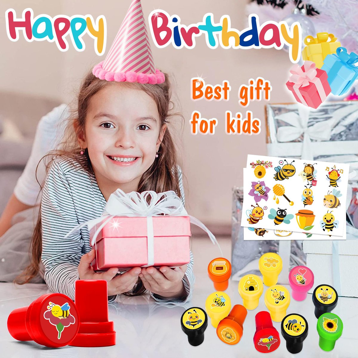 36PCS Bee Party Favors - 24 Temporary Tattoos & 12 Stamps - Honey Bee Themed Birthday Decorations, Goodie Bag Fillers, Classroom Rewards, Baby Shower Prizes for Boys & Girls Avelisse