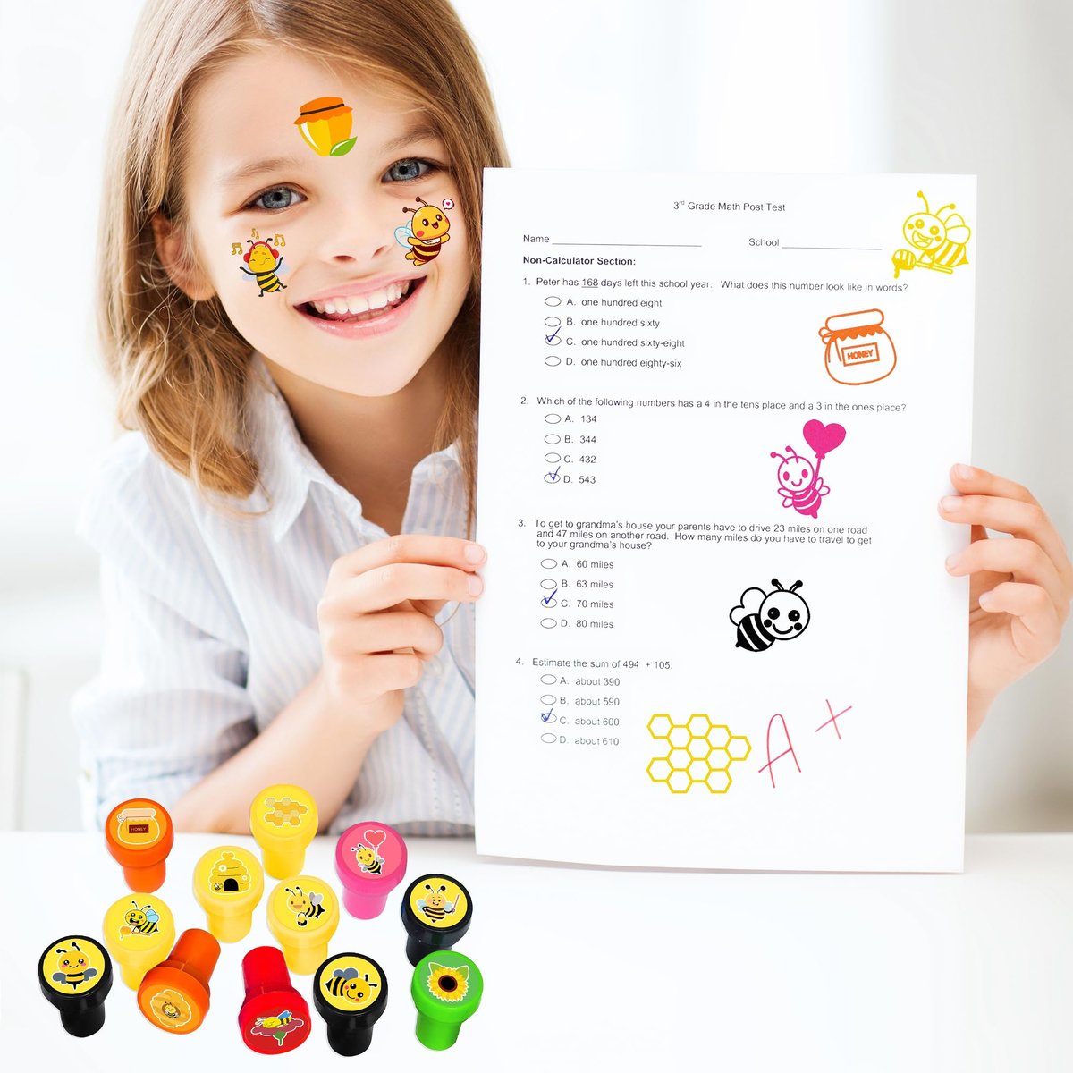 36PCS Bee Party Favors - 24 Temporary Tattoos & 12 Stamps - Honey Bee Themed Birthday Decorations, Goodie Bag Fillers, Classroom Rewards, Baby Shower Prizes for Boys & Girls Avelisse