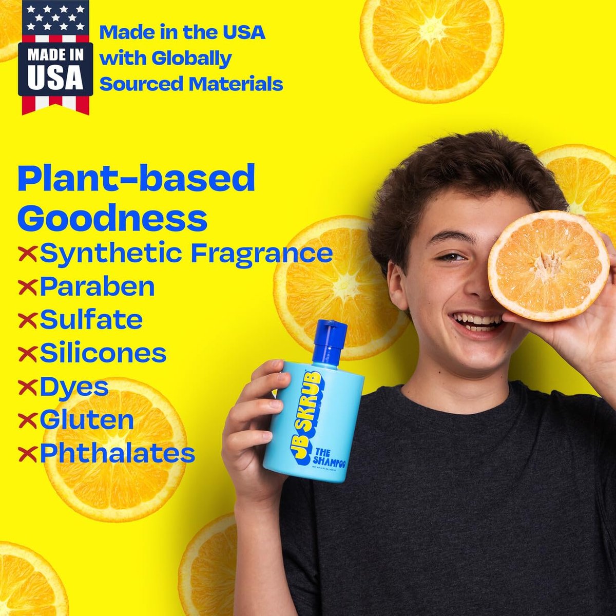 JB SKRUB Boys Shampoo for Kids, Tweens & Teens – Aloe Vera & Green Tea, Sulfate-Free, Paraben-Free, Citrus Scent, 14 oz BestDealFocus