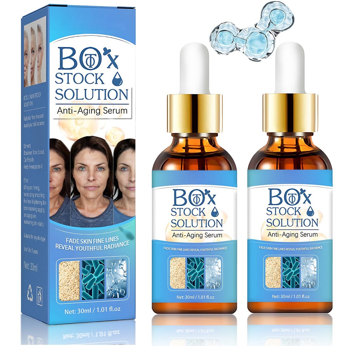 2Box Stock Solution Facial Serum – Anti-Aging Hydrating Essence for Women, Collagen Support, 0.5 Fl Oz (Pack of 2) - görsel 1