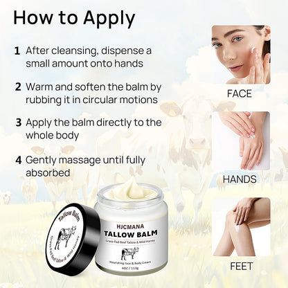 HJCMANA Beef Tallow for Skin 4 OZ - Natural Unscented Tallow and Honey Balm, Grass Fed Beef Tallow for Face and All Skin Types Avelisse