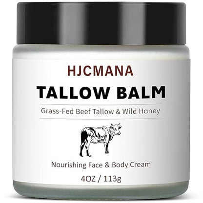 HJCMANA Beef Tallow for Skin 4 OZ - Natural Unscented Tallow and Honey Balm, Grass Fed Beef Tallow for Face and All Skin Types Avelisse