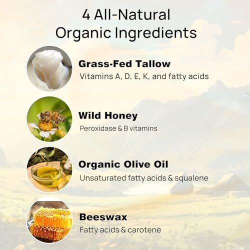 HJCMANA Beef Tallow for Skin 4 OZ - Natural Unscented Tallow and Honey Balm, Grass Fed Beef Tallow for Face and All Skin Types Avelisse