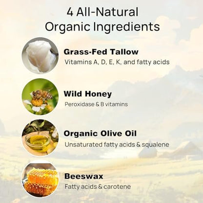 HJCMANA Beef Tallow for Skin 4 OZ - Natural Unscented Tallow and Honey Balm, Grass Fed Beef Tallow for Face and All Skin Types Avelisse