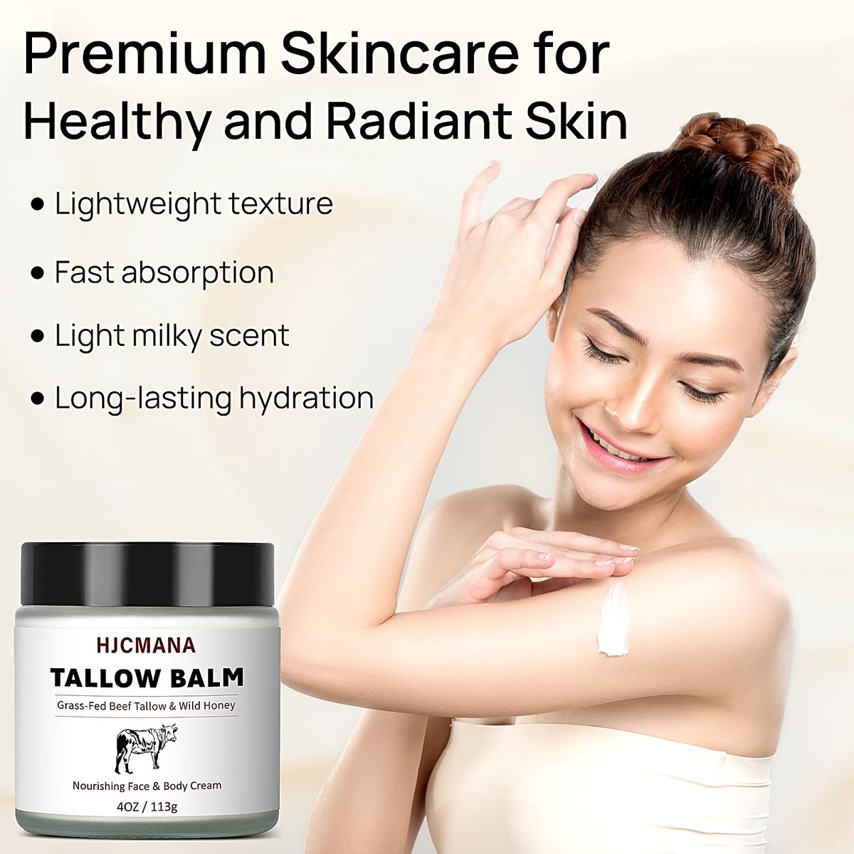 HJCMANA Beef Tallow for Skin 4 OZ - Natural Unscented Tallow and Honey Balm, Grass Fed Beef Tallow for Face and All Skin Types Avelisse