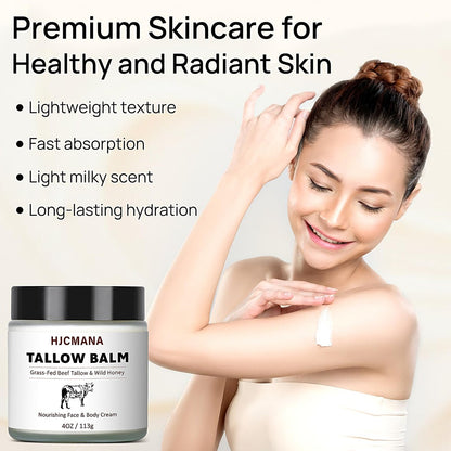 HJCMANA Beef Tallow for Skin 4 OZ - Natural Unscented Tallow and Honey Balm, Grass Fed Beef Tallow for Face and All Skin Types Avelisse
