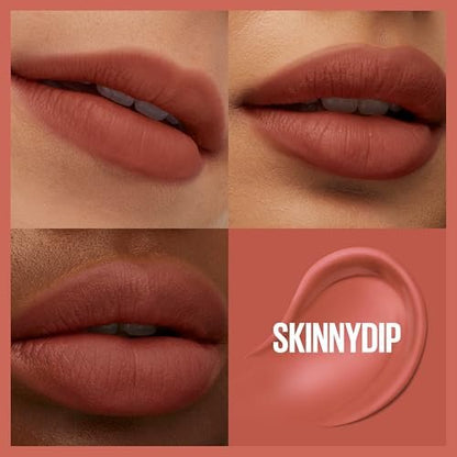 MAYBELLINE Super Stay Teddy Lip Tint - Long Lasting Matte Lipstick, Up to 12HR Wear, Skinnydip, 0.17 Fl Oz