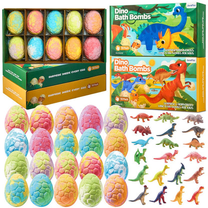JuraFizz Dinosaur Bath Bombs for Kids with Surprise Inside, 20 Pack Natural Dino Egg Bath Bombs with Exclusive Carnivorous & Herbivorous Dinosaur Toys, Easter Basket Stuffers Easter Gifts for Boys, Girls Avelisse