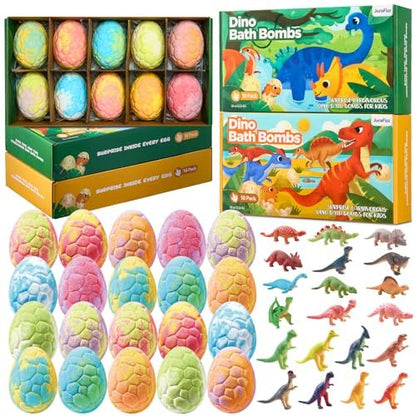 JuraFizz Dinosaur Bath Bombs for Kids with Surprise Inside, 20 Pack Natural Dino Egg Bath Bombs with Exclusive Carnivorous & Herbivorous Dinosaur Toys, Easter Basket Stuffers Easter Gifts for Boys, Girls Avelisse