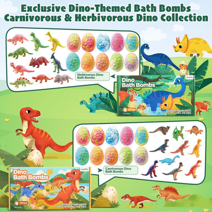 JuraFizz Dinosaur Bath Bombs for Kids with Surprise Inside, 20 Pack Natural Dino Egg Bath Bombs with Exclusive Carnivorous & Herbivorous Dinosaur Toys, Easter Basket Stuffers Easter Gifts for Boys, Girls Avelisse