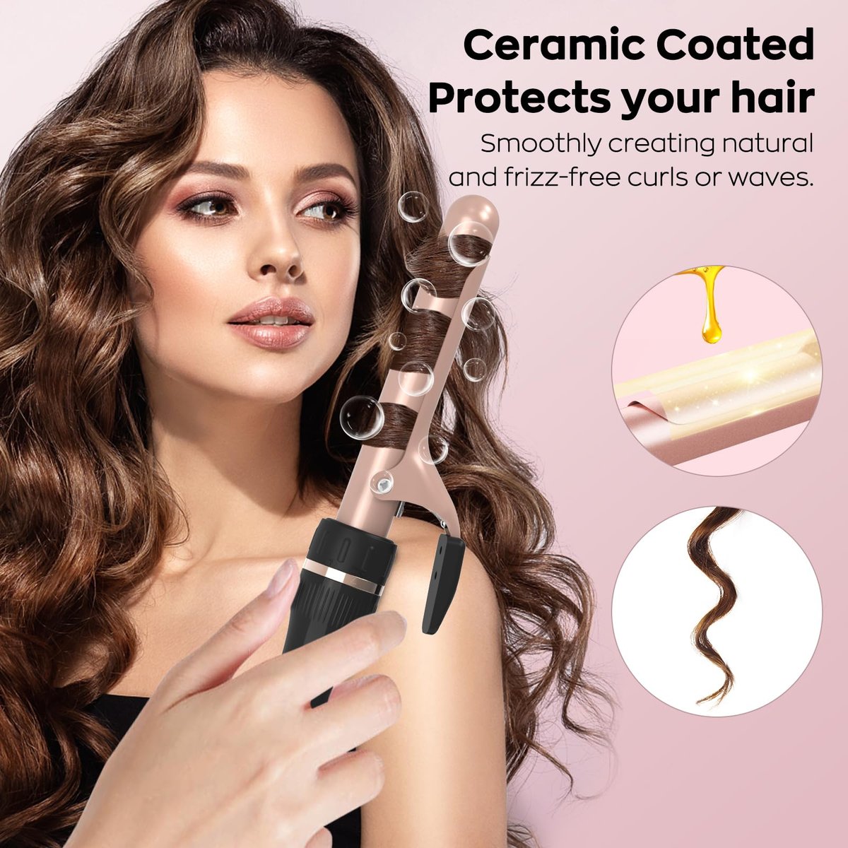 javelove 3 in 1 Curling Iron Set with Thermal Brush (1.5") and 2 Interchangeable Ceramic Curling Wands (0.51"-1"), 2 Temp Heating Setting, Heat Protective Glove & 2 Clips & Storage Bag - Pink - görsel 7
