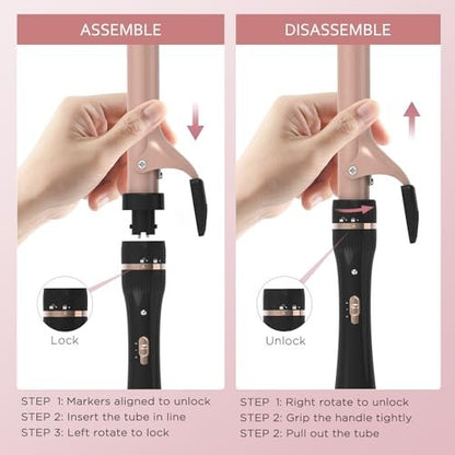 javelove 3 in 1 Curling Iron Set with Thermal Brush (1.5") and 2 Interchangeable Ceramic Curling Wands (0.51"-1"), 2 Temp Heating Setting, Heat Protective Glove & 2 Clips & Storage Bag - Pink