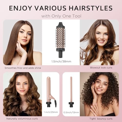 javelove 3 in 1 Curling Iron Set with Thermal Brush (1.5") and 2 Interchangeable Ceramic Curling Wands (0.51"-1"), 2 Temp Heating Setting, Heat Protective Glove & 2 Clips & Storage Bag - Pink - görsel 4