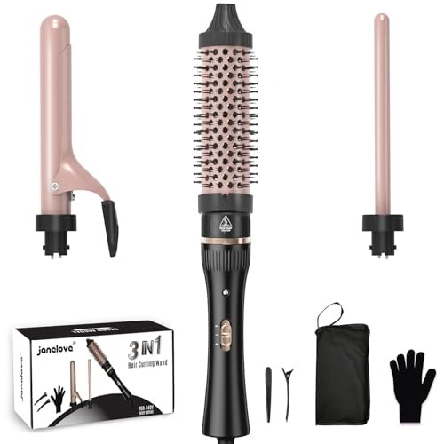 javelove 3 in 1 Curling Iron Set with Thermal Brush (1.5") and 2 Interchangeable Ceramic Curling Wands (0.51"-1"), 2 Temp Heating Setting, Heat Protective Glove & 2 Clips & Storage Bag - Pink - görsel 2
