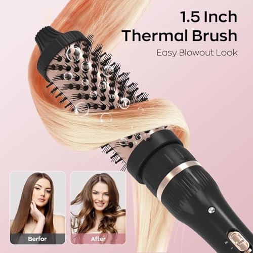 javelove 3 in 1 Curling Iron Set with Thermal Brush (1.5") and 2 Interchangeable Ceramic Curling Wands (0.51"-1"), 2 Temp Heating Setting, Heat Protective Glove & 2 Clips & Storage Bag - Pink - görsel 6