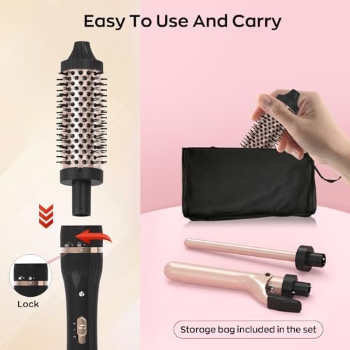 javelove 3 in 1 Curling Iron Set with Thermal Brush (1.5") and 2 Interchangeable Ceramic Curling Wands (0.51"-1"), 2 Temp Heating Setting, Heat Protective Glove & 2 Clips & Storage Bag - Pink - görsel 12