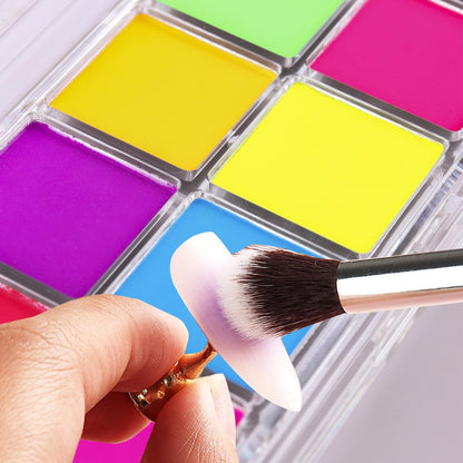 FSpronail Neon Nail Pigment Set 10 Colors - Solid Fluorescent Ombre Powder for Gradient Nail Art, Extra Fine Glitter, Summer Manicure Kit for Beginners with 5 Sponge Sticks & Brush
