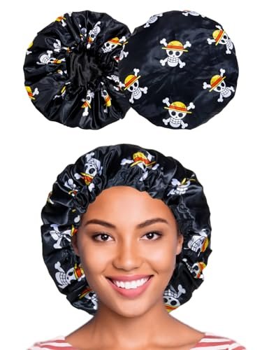 Silk Anime Bonnet for Sleeping – Adjustable Elastic Soft Band, One Size, Black