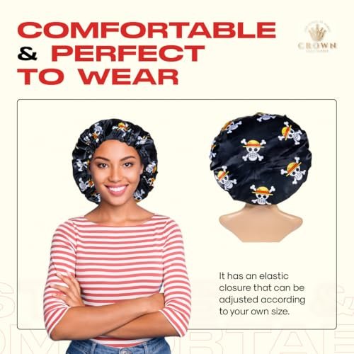 Silk Anime Bonnet for Sleeping – Adjustable Elastic Soft Band, One Size, Black - görsel 8