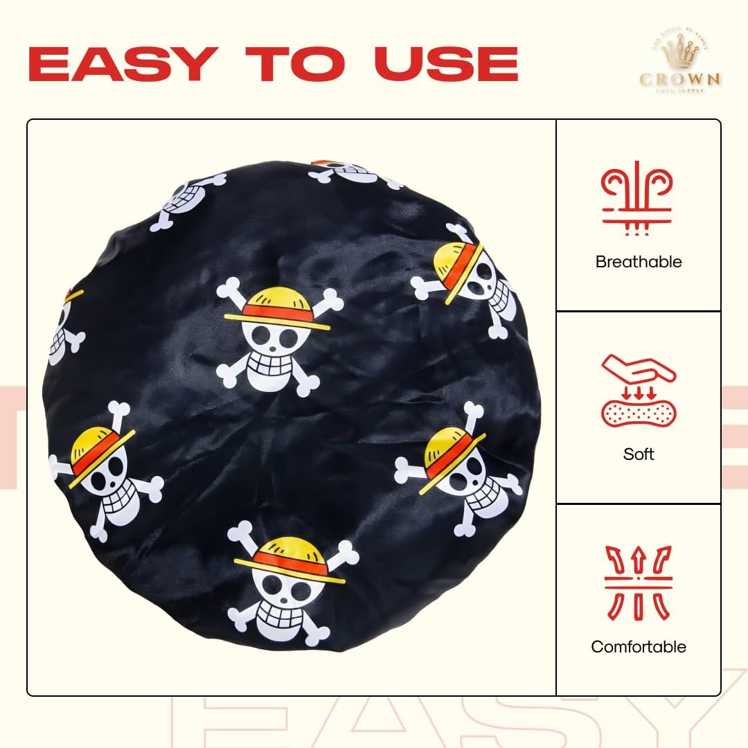 Silk Anime Bonnet for Sleeping – Adjustable Elastic Soft Band, One Size, Black - görsel 13
