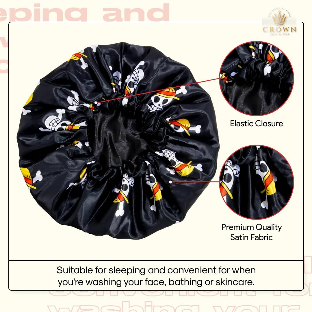 Silk Anime Bonnet for Sleeping – Adjustable Elastic Soft Band, One Size, Black - görsel 5