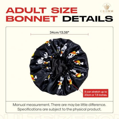 Silk Anime Bonnet for Sleeping – Adjustable Elastic Soft Band, One Size, Black