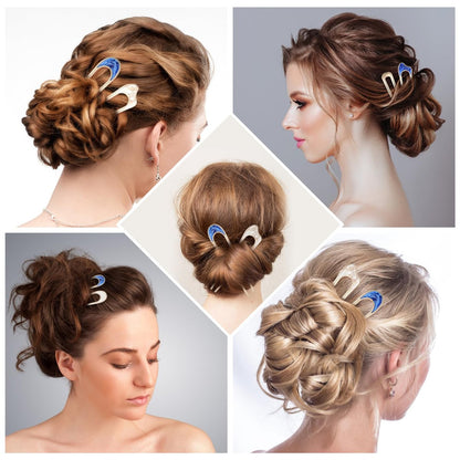 Nogeqi 6 Pcs Metal U Pins for Hair Bun - U Shaped Hair Pins French Twist Hair Pin, Vintage Hair Fork Pin for Women, Gold Silver Chignon Hair Pin for Thick Thin Hair Styles Accessories