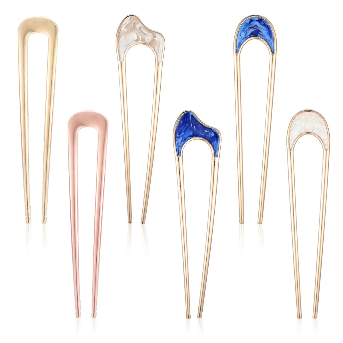 Nogeqi 6 Pcs Metal U Pins for Hair Bun - U Shaped Hair Pins French Twist Hair Pin, Vintage Hair Fork Pin for Women, Gold Silver Chignon Hair Pin for Thick Thin Hair Styles Accessories - görsel 1