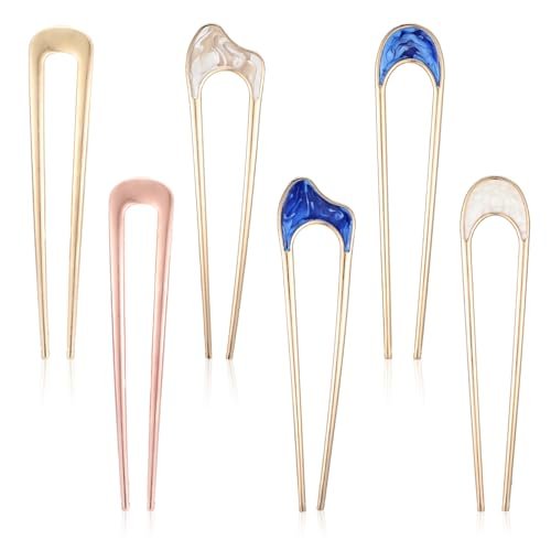 Nogeqi 6 Pcs Metal U Pins for Hair Bun - U Shaped Hair Pins French Twist Hair Pin, Vintage Hair Fork Pin for Women, Gold Silver Chignon Hair Pin for Thick Thin Hair Styles Accessories - görsel 2
