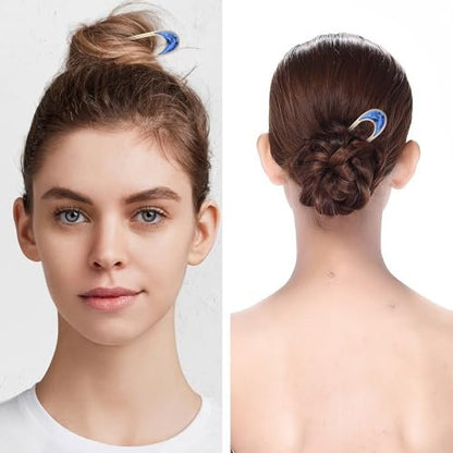 Nogeqi 6 Pcs Metal U Pins for Hair Bun - U Shaped Hair Pins French Twist Hair Pin, Vintage Hair Fork Pin for Women, Gold Silver Chignon Hair Pin for Thick Thin Hair Styles Accessories