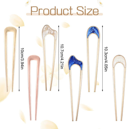 Nogeqi 6 Pcs Metal U Pins for Hair Bun - U Shaped Hair Pins French Twist Hair Pin, Vintage Hair Fork Pin for Women, Gold Silver Chignon Hair Pin for Thick Thin Hair Styles Accessories