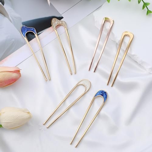 Nogeqi 6 Pcs Metal U Pins for Hair Bun - U Shaped Hair Pins French Twist Hair Pin, Vintage Hair Fork Pin for Women, Gold Silver Chignon Hair Pin for Thick Thin Hair Styles Accessories - görsel 12