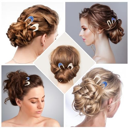 Nogeqi 6 Pcs Metal U Pins for Hair Bun - U Shaped Hair Pins French Twist Hair Pin, Vintage Hair Fork Pin for Women, Gold Silver Chignon Hair Pin for Thick Thin Hair Styles Accessories