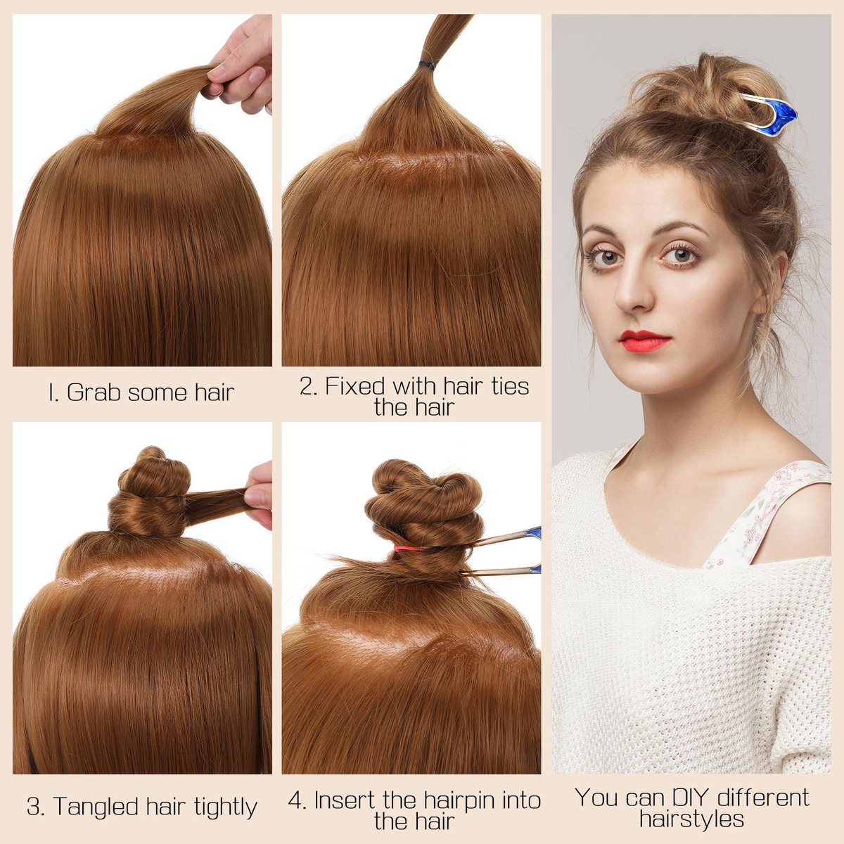 Nogeqi 6 Pcs Metal U Pins for Hair Bun - U Shaped Hair Pins French Twist Hair Pin, Vintage Hair Fork Pin for Women, Gold Silver Chignon Hair Pin for Thick Thin Hair Styles Accessories - görsel 7
