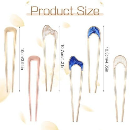 Nogeqi 6 Pcs Metal U Pins for Hair Bun - U Shaped Hair Pins French Twist Hair Pin, Vintage Hair Fork Pin for Women, Gold Silver Chignon Hair Pin for Thick Thin Hair Styles Accessories