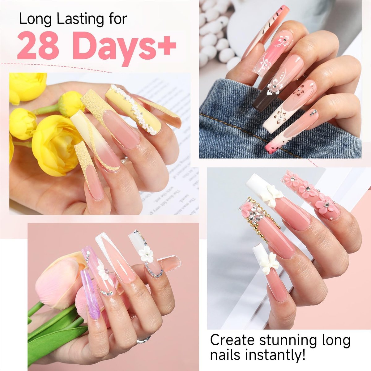 UNA GELLA Long Square Gel Nail Tips XXL - 120 Pcs Pre-Shaped Full Cover Tapered Square Straight Nail Tips for DIY Press On Nails, 12 Sizes, No Filing Needed - görsel 3