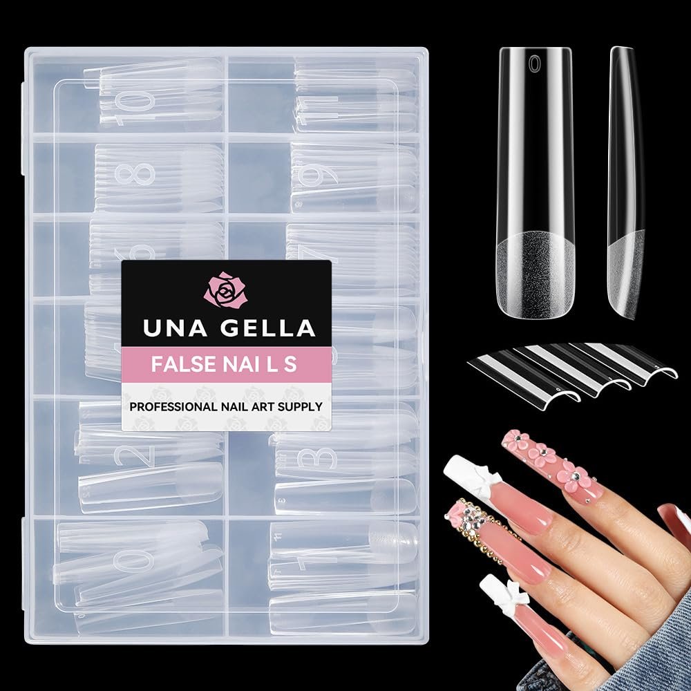 UNA GELLA Long Square Gel Nail Tips XXL - 120 Pcs Pre-Shaped Full Cover Tapered Square Straight Nail Tips for DIY Press On Nails, 12 Sizes, No Filing Needed - görsel 1