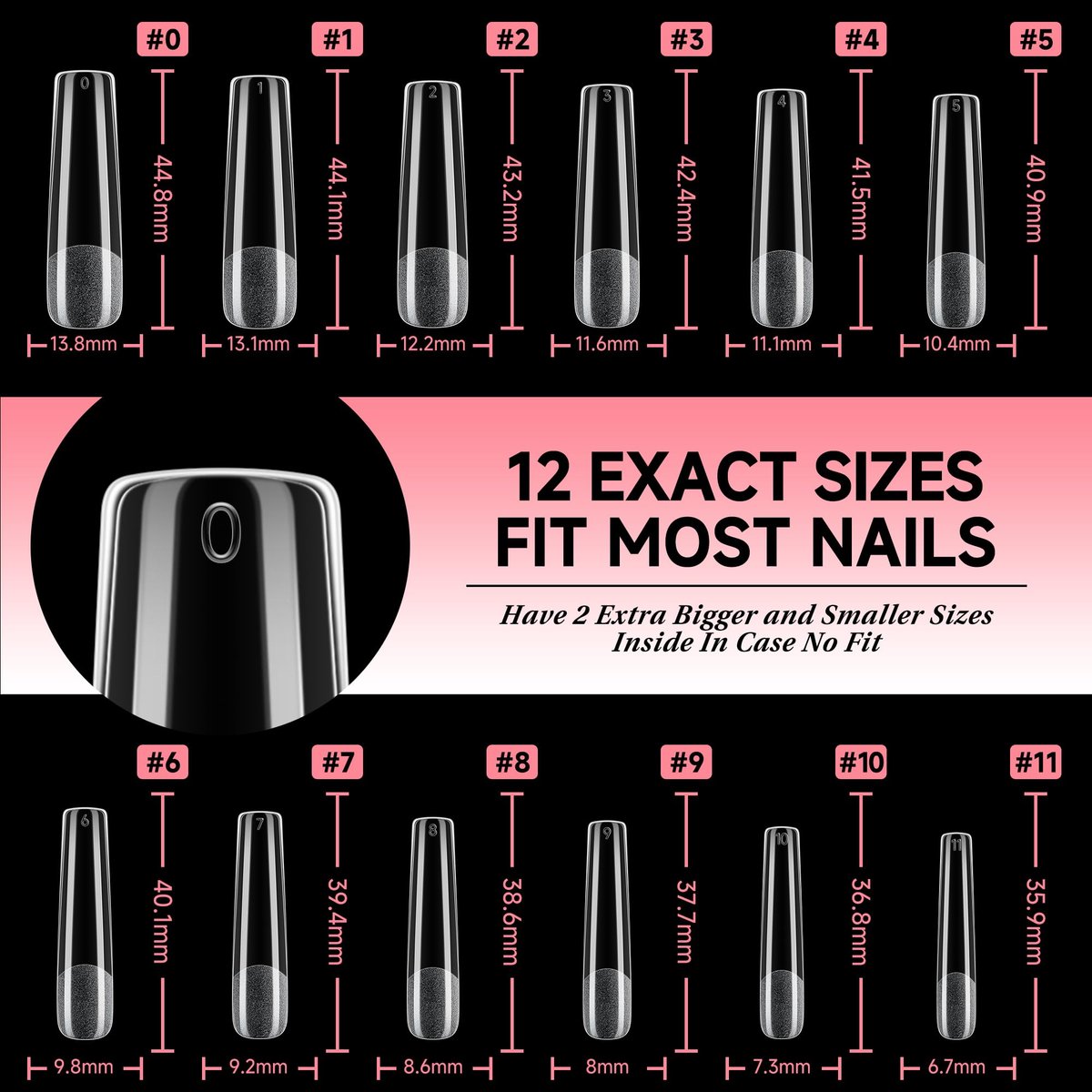 UNA GELLA Long Square Gel Nail Tips XXL - 120 Pcs Pre-Shaped Full Cover Tapered Square Straight Nail Tips for DIY Press On Nails, 12 Sizes, No Filing Needed - görsel 13