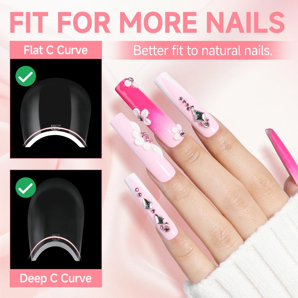 UNA GELLA Long Square Gel Nail Tips XXL - 120 Pcs Pre-Shaped Full Cover Tapered Square Straight Nail Tips for DIY Press On Nails, 12 Sizes, No Filing Needed - görsel 9