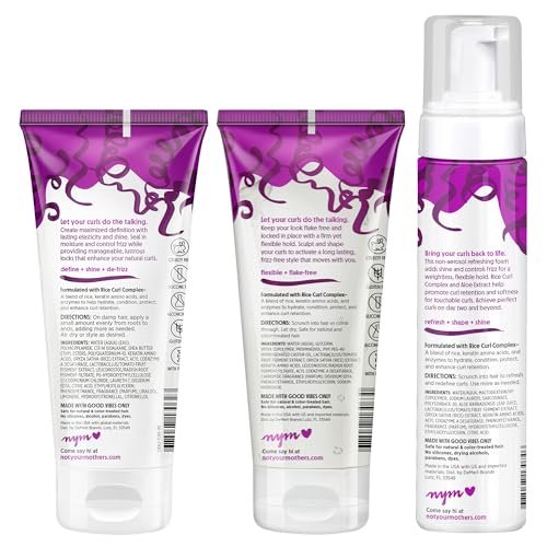 Not Your Mother's Curl Talk Frizz Control Sculpting Gel, Defining Cream & Refreshing Curl Foam (3-Pack) - Rice Curl Complex - For All Curly Hair Types Avelisse