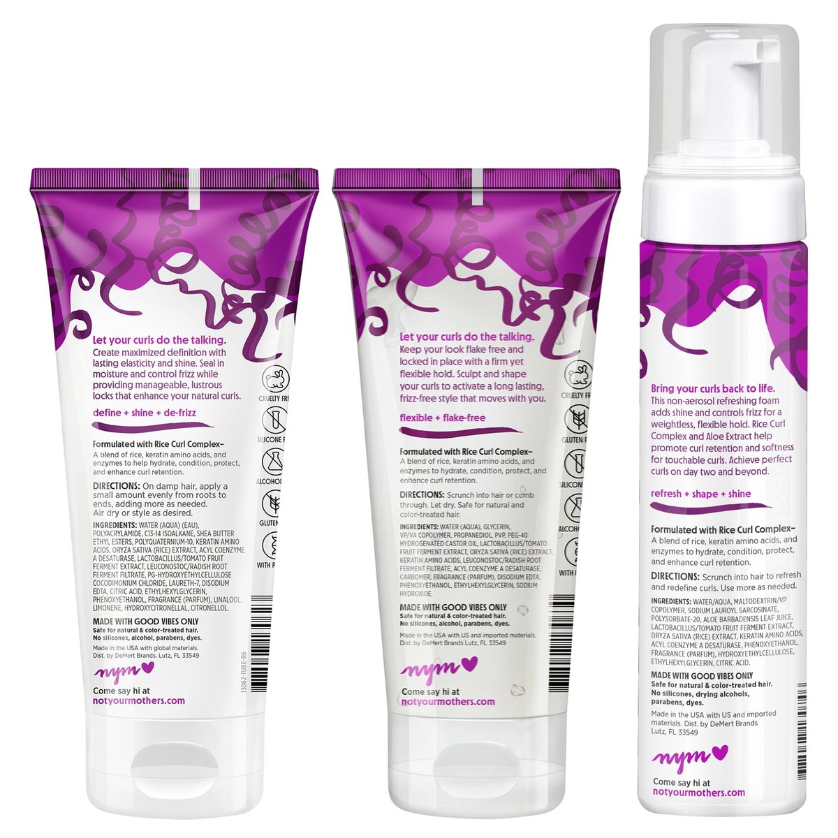 Not Your Mother's Curl Talk Frizz Control Sculpting Gel, Defining Cream & Refreshing Curl Foam (3-Pack) - Rice Curl Complex - For All Curly Hair Types Avelisse