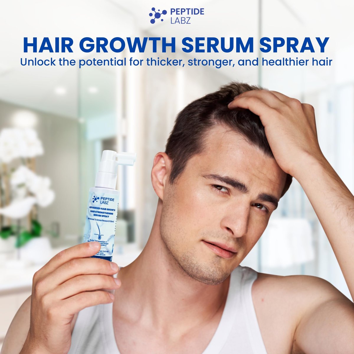 Peptide Hair Growth Serum Spray – Acetyl Tetrapeptide-3, Biotinoyl Tripeptide-1, Caffeine & Licorice Root Extract | 2 Fl Oz Avelisse