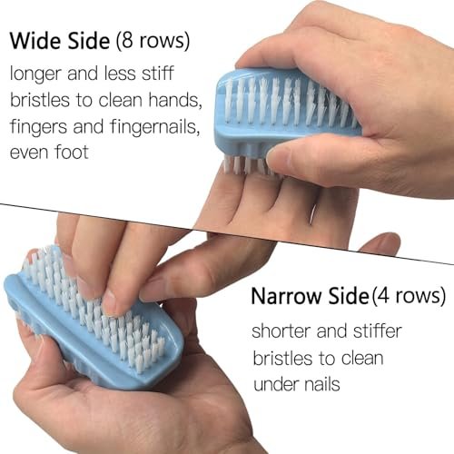 Two-Sided Nail Brush for Cleaning Fingernails - Soft & Stiff Nylon Bristles Nail Scrubber Brushes for Men, Women, Kids (2 Pack, Blue & White) - görsel 6