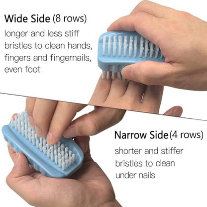Two-Sided Nail Brush for Cleaning Fingernails - Soft & Stiff Nylon Bristles Nail Scrubber Brushes for Men, Women, Kids (2 Pack, Blue & White)