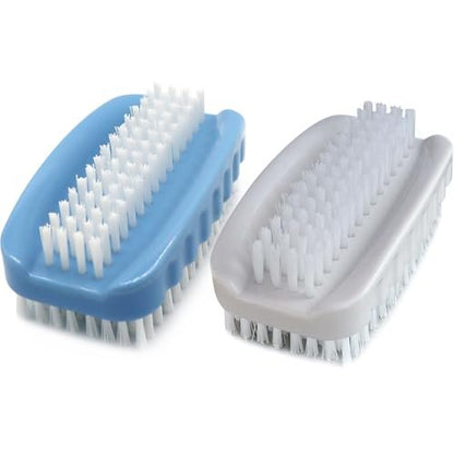 Two-Sided Nail Brush for Cleaning Fingernails - Soft & Stiff Nylon Bristles Nail Scrubber Brushes for Men, Women, Kids (2 Pack, Blue & White)