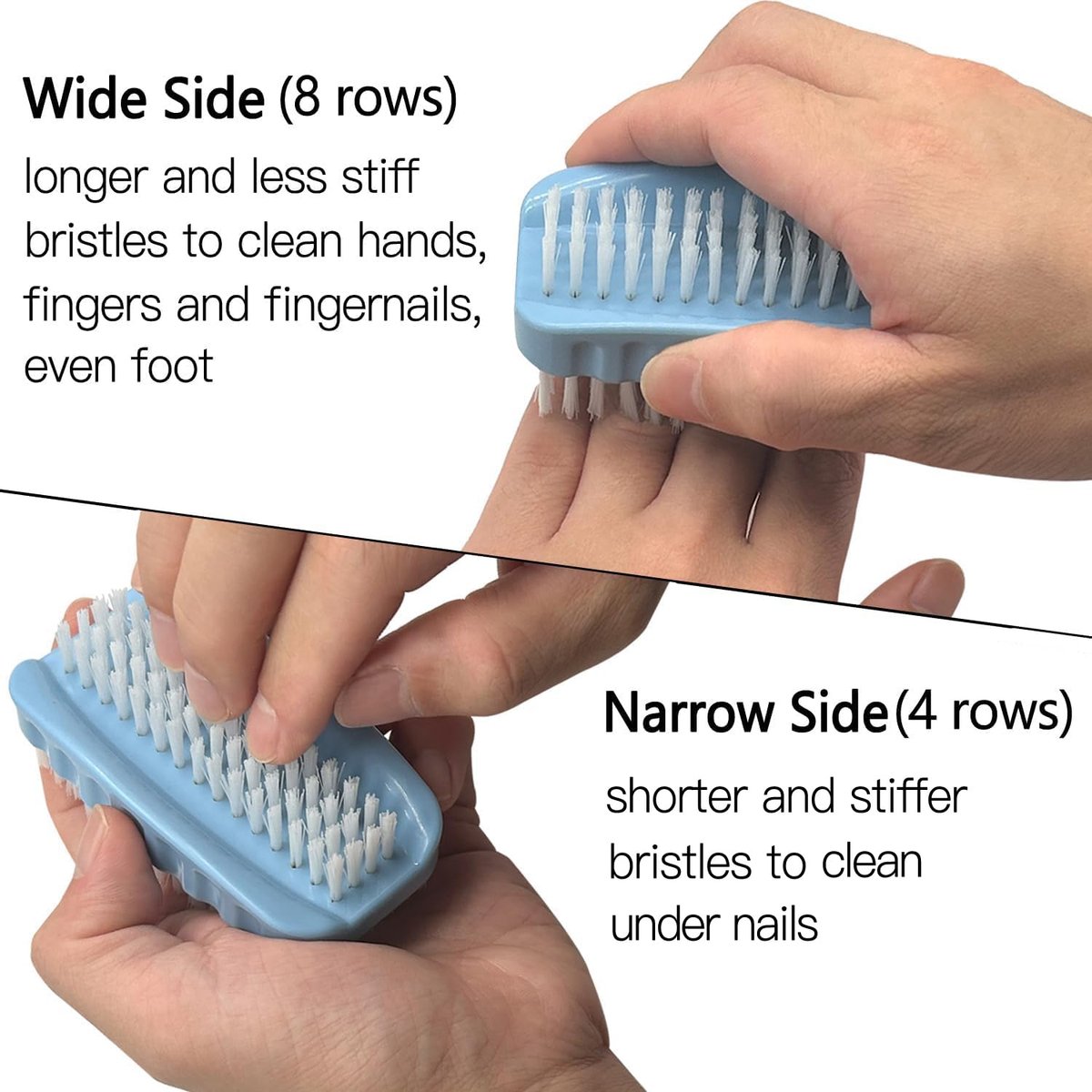 Two-Sided Nail Brush for Cleaning Fingernails - Soft & Stiff Nylon Bristles Nail Scrubber Brushes for Men, Women, Kids (2 Pack, Blue & White) - görsel 5