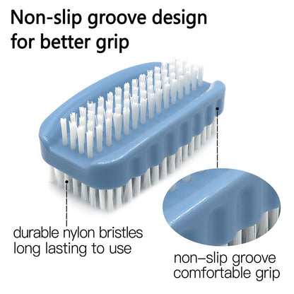 Two-Sided Nail Brush for Cleaning Fingernails - Soft & Stiff Nylon Bristles Nail Scrubber Brushes for Men, Women, Kids (2 Pack, Blue & White)